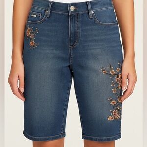 Nine West Blue Floral Embroidered Women's Bermudas